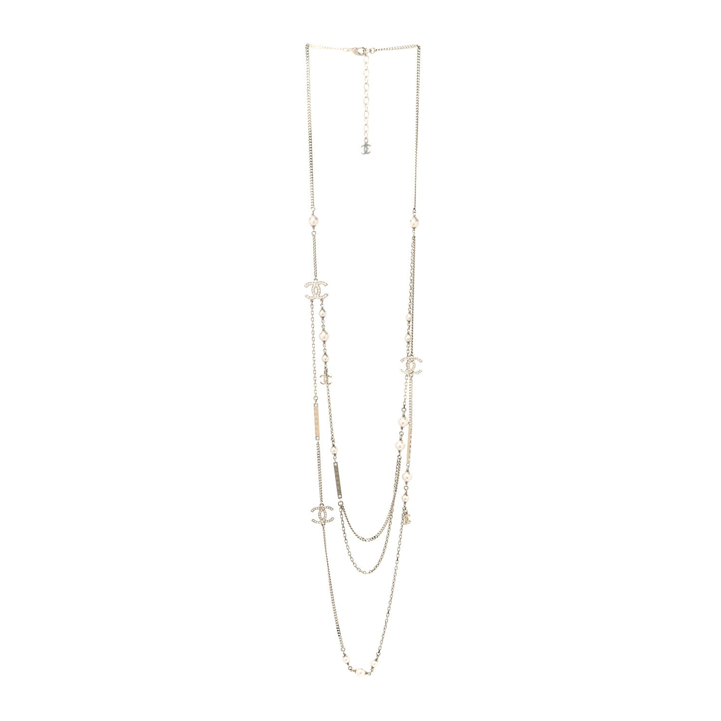 Pearl Crystal CC Long Layered Necklace Gold