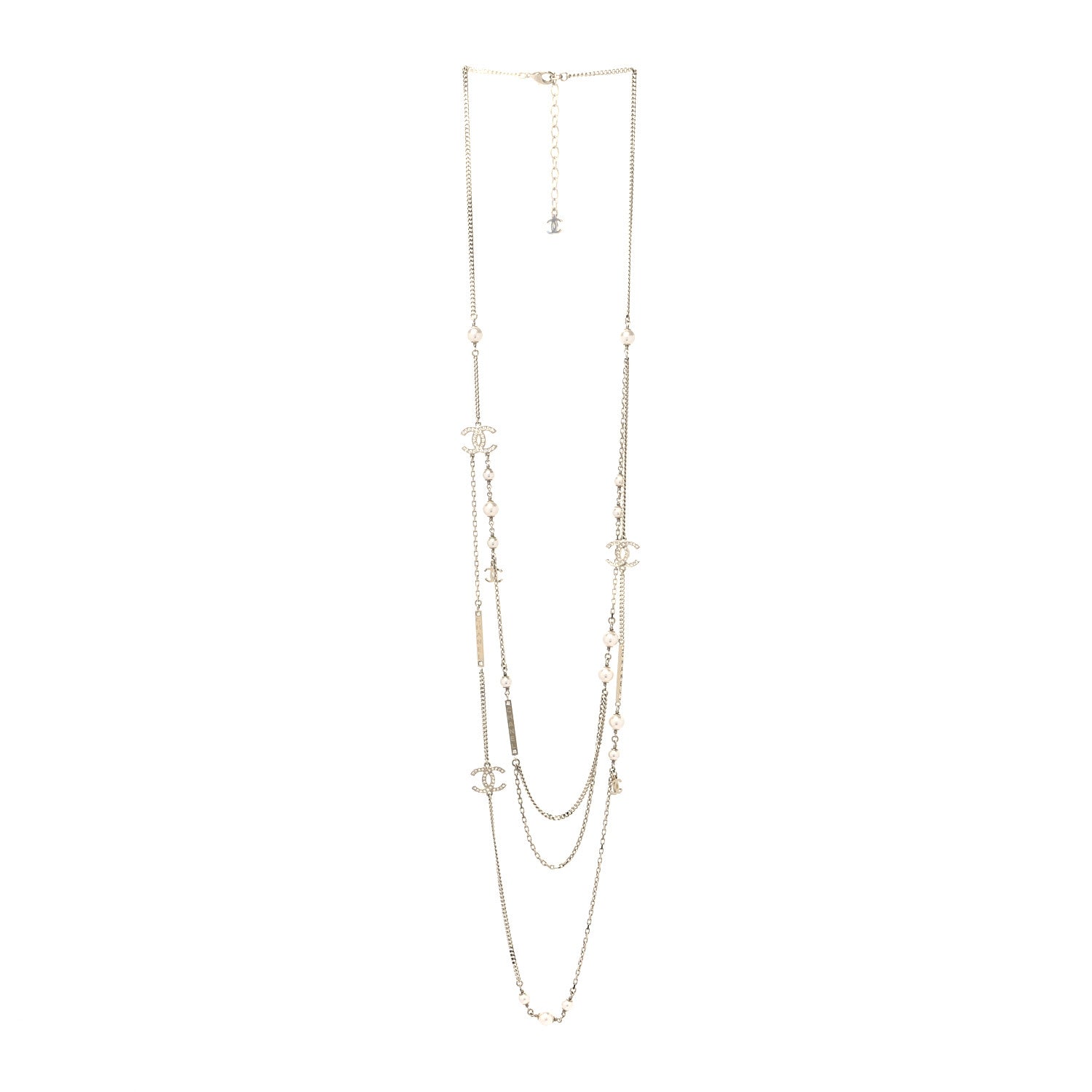 Chanel Pearl Crystal CC Long Layered Necklace Gold 3 of 5