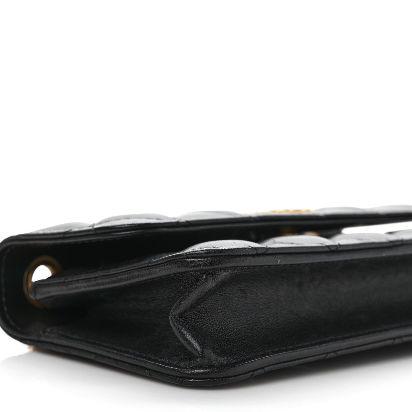 Lambskin Quilted Dynasty Flap Phone Holder With Chain Black