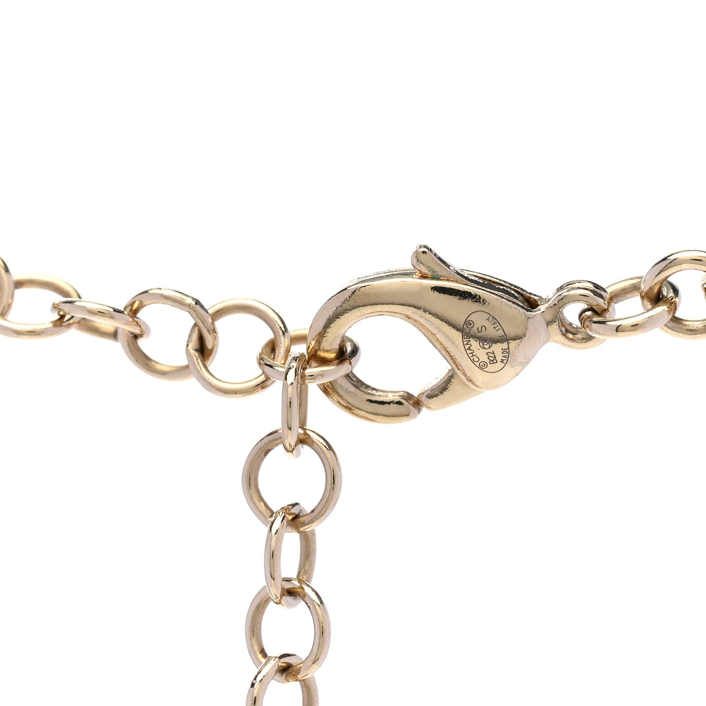 Metal Lambskin Crystal Chain CC Necklace Black Gold