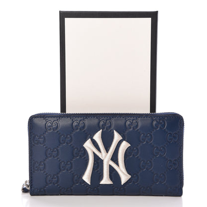 Gucci X MLB Guccissima Signature NY Yankees Embroidered Zip Around Wallet Royale Ivory 8 of 8