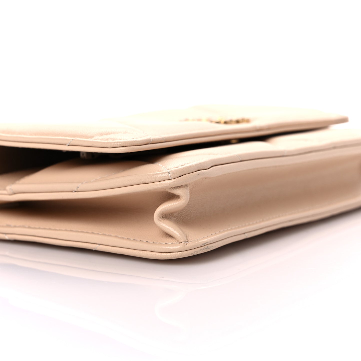 Lambskin Quilted Chanel 19 Wallet On Chain WOC Beige