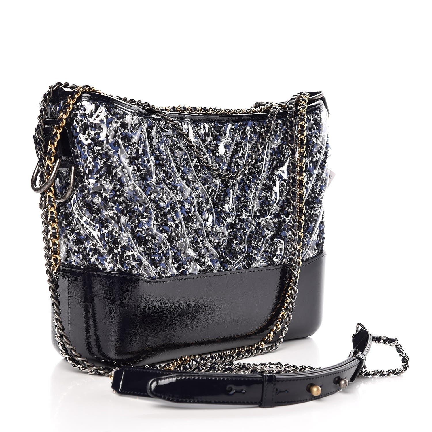 Chanel Tweed PVC Patent Chevron Quilted Medium Gabrielle Hobo Blue 4 of 9