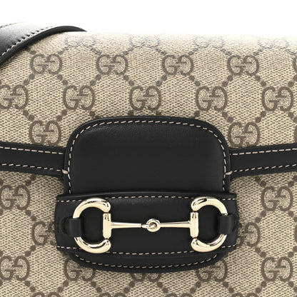 Gucci GG Supreme Monogram Horsebit 1955 Soft Small Shoulder Bag Beige Black 8 of 12