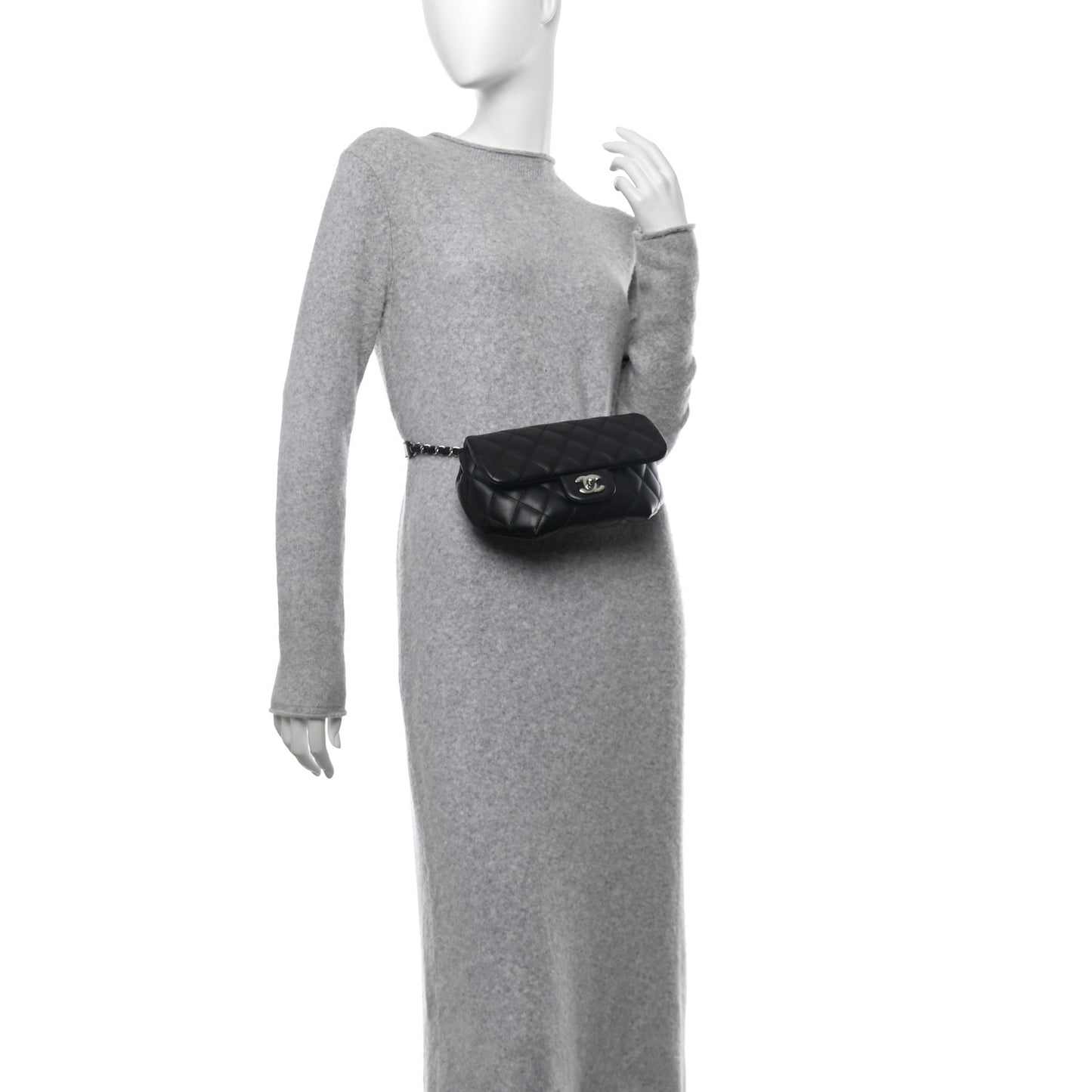 Calfskin Quilted CC Uniform Flap Belt Bag Black