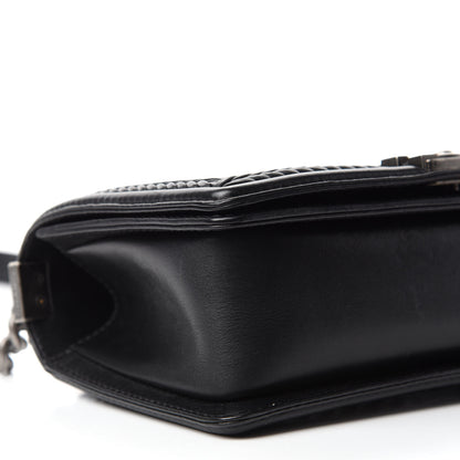 Chanel Calfskin Chevron Quilted Medium Braided Boy Flap Black 6 of 14