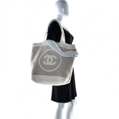 Chanel Terry Cotton CC Beach Tote Towel Set Beige White 3 of 13