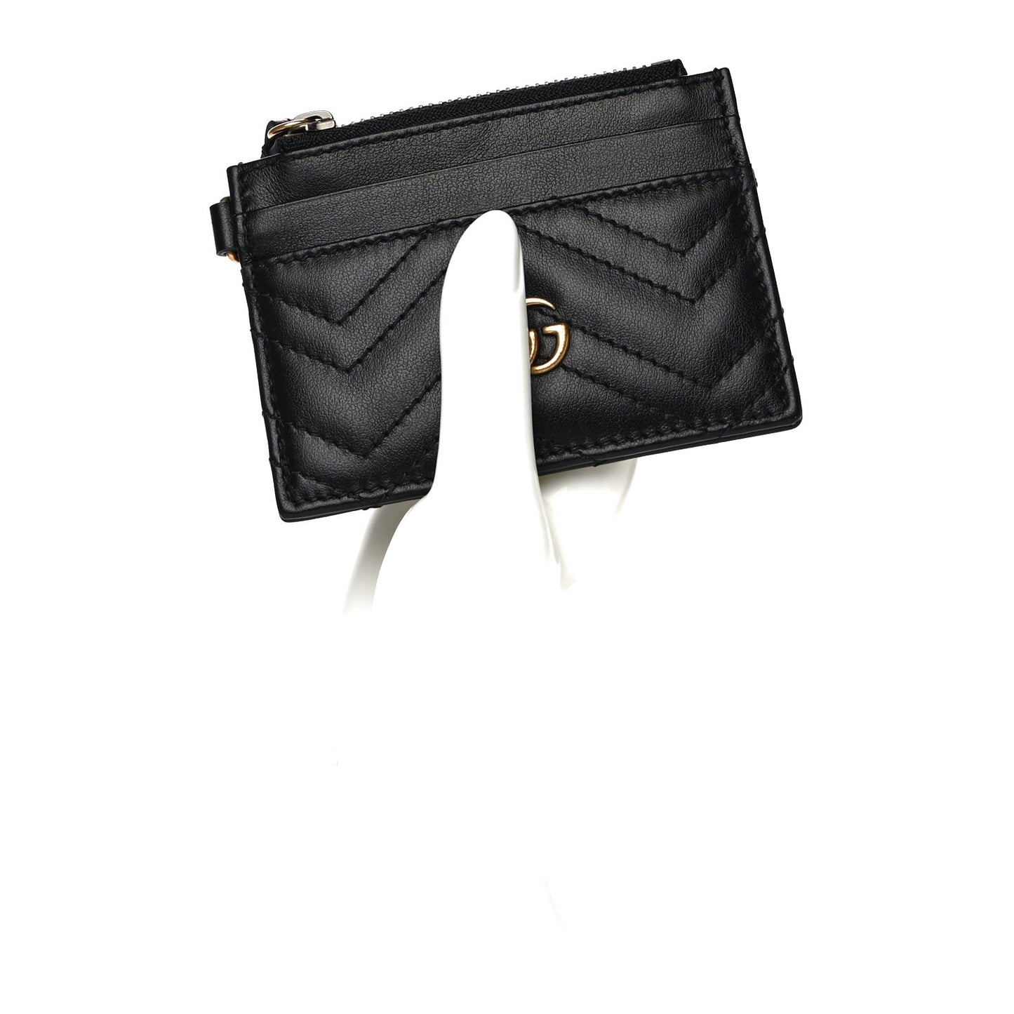Calfskin Matelasse Chevron GG Marmont Key Case Card Holder Black