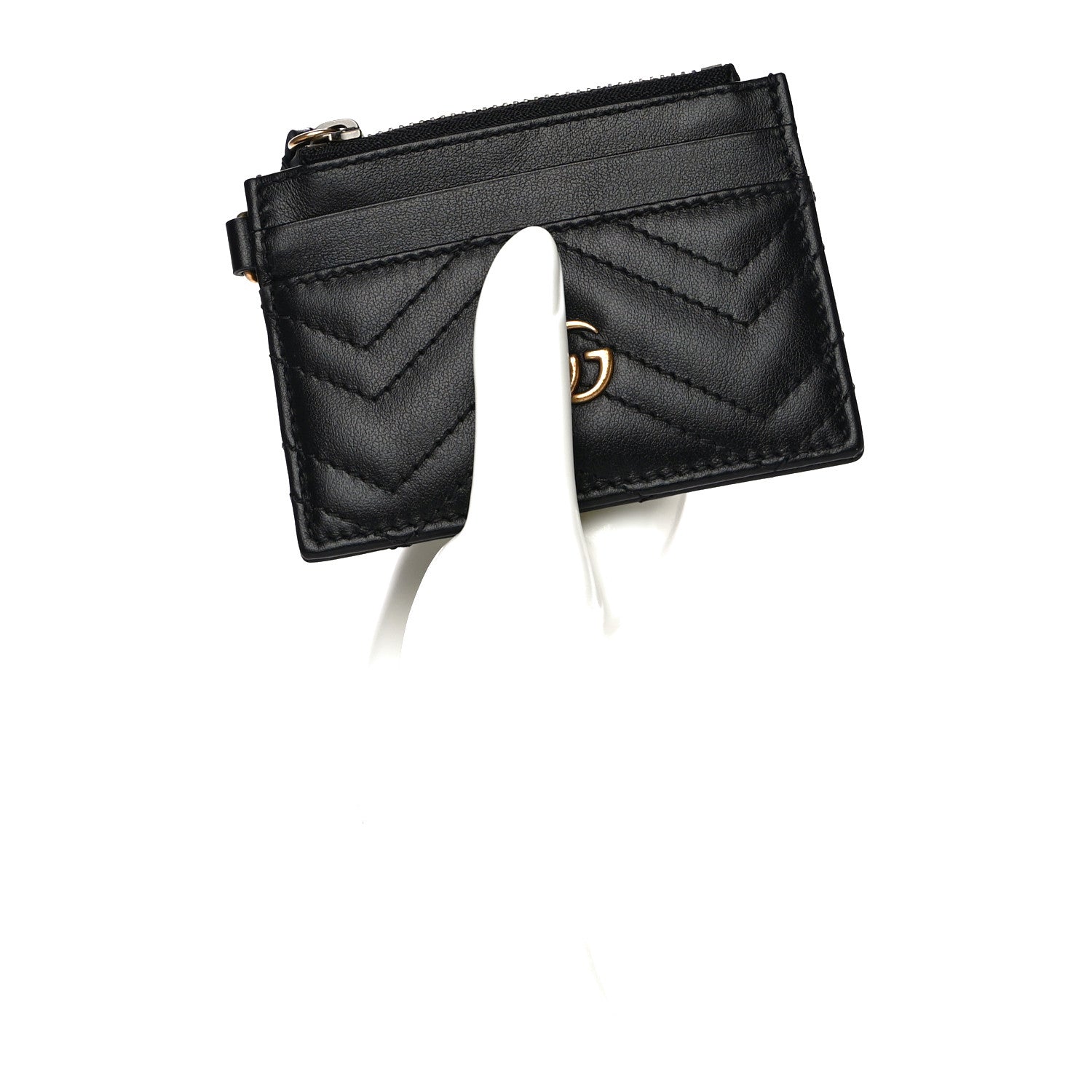 Gucci Calfskin Matelasse Chevron GG Marmont Key Case Card Holder Black 2 of 12