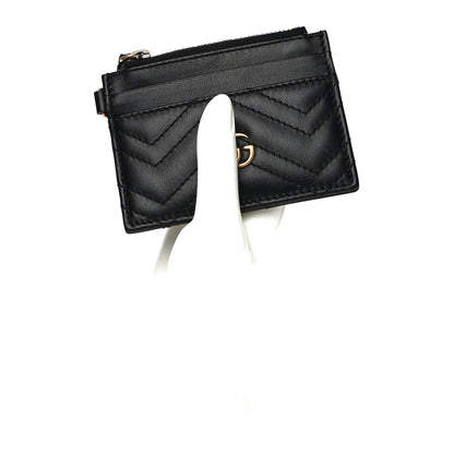 Gucci Calfskin Matelasse Chevron GG Marmont Key Case Card Holder Black 2 of 12