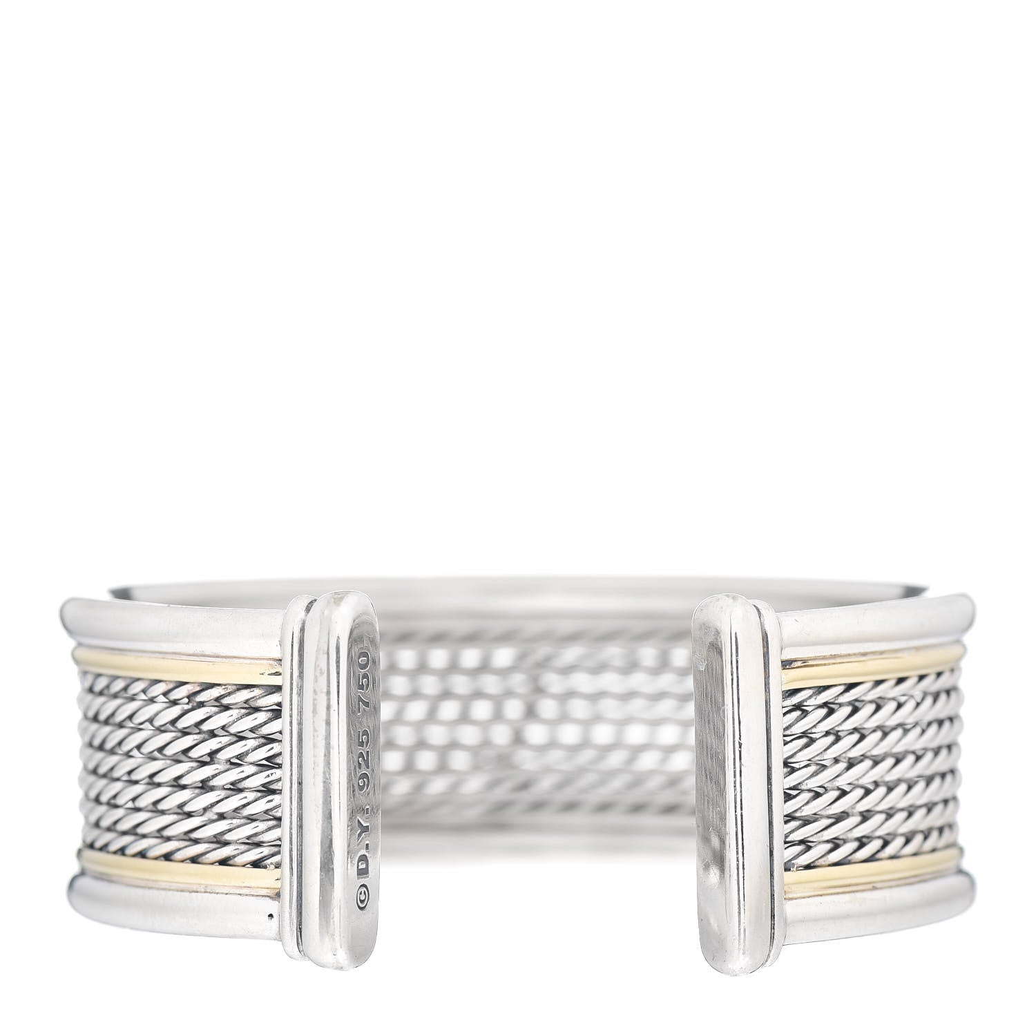 David Yurman Sterling Silver 18K Yellow Gold Origami Cable Cuff Bracelet 3 of 4