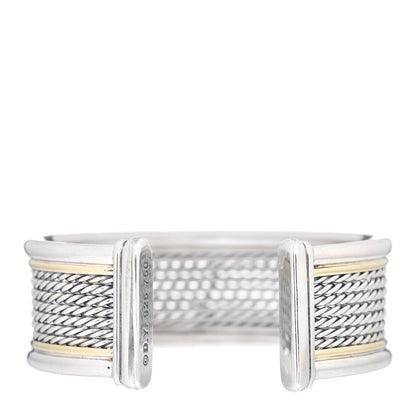 David Yurman Sterling Silver 18K Yellow Gold Origami Cable Cuff Bracelet 3 of 4