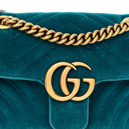 Gucci Velvet Matelasse Mini GG Marmont Shoulder Bag Pavone Cyan 8 of 11