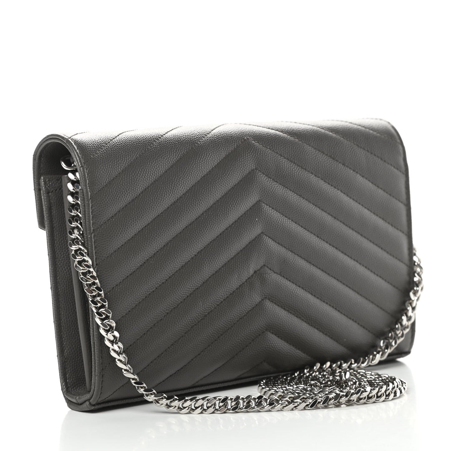 Grain De Poudre Matelasse Chevron Monogram Chain Wallet Grey