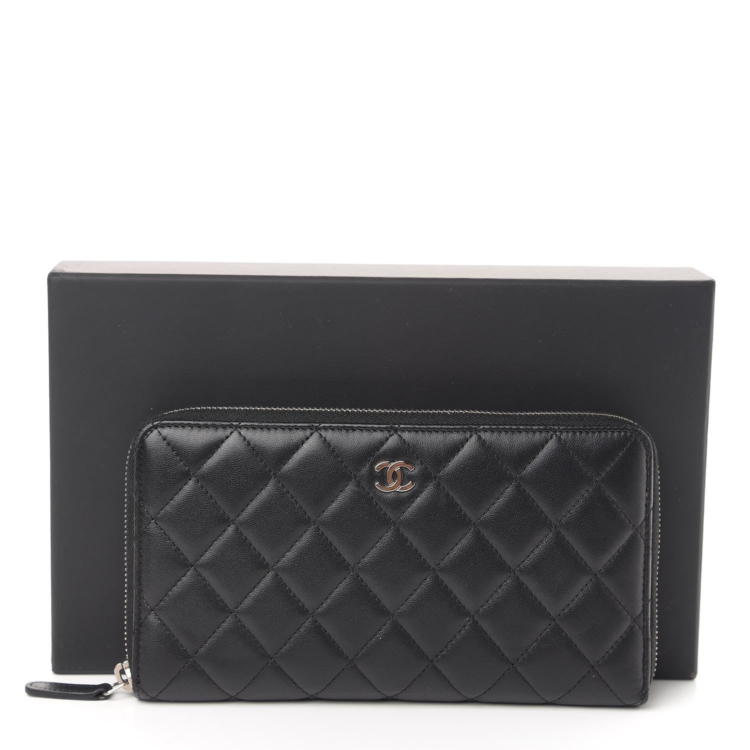 Chanel Lambskin Quilted Large Zip Around Organizer Wallet Black 11 of 11