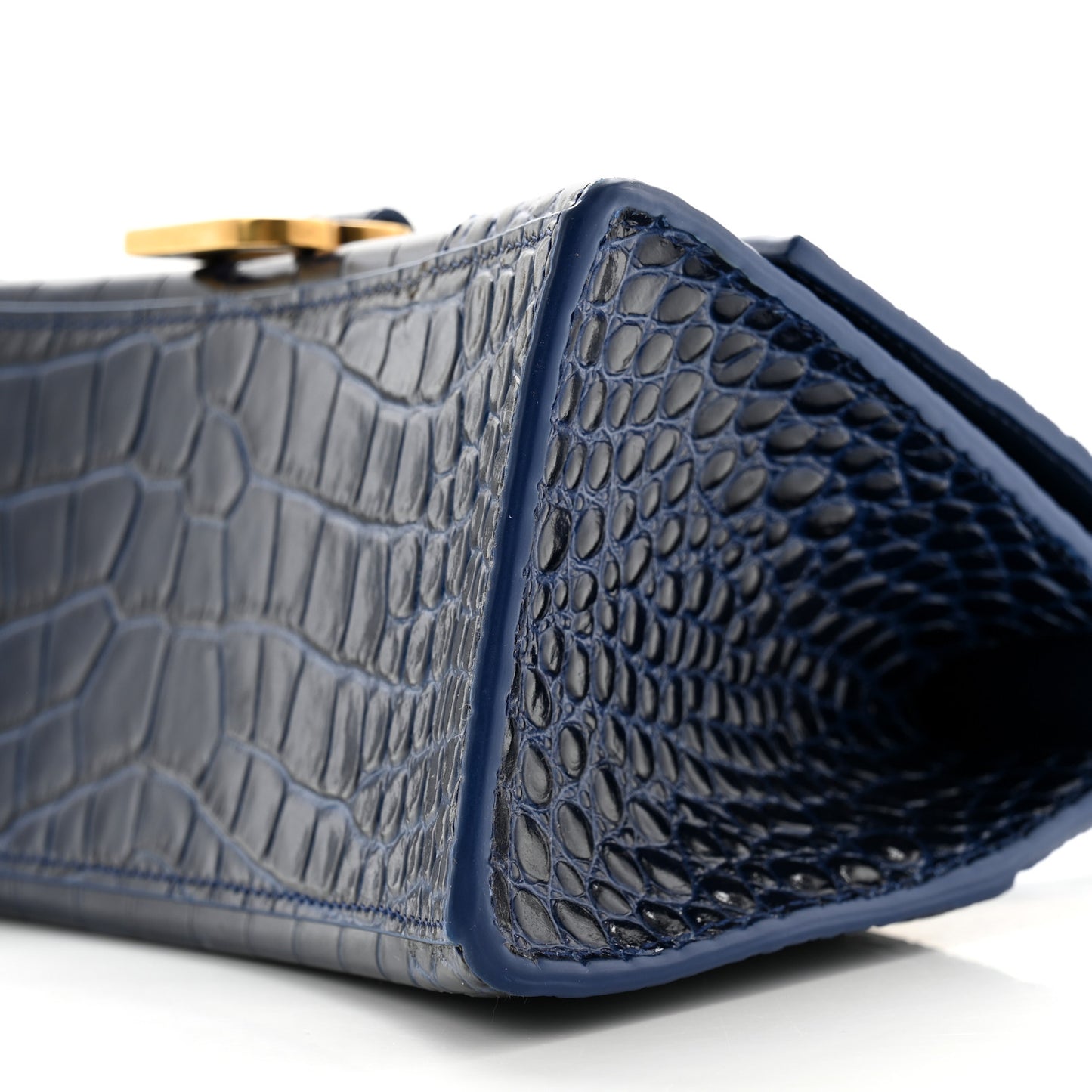 Shiny Calfskin Crocodile Embossed Small Hourglass Top Handle Bag Navy