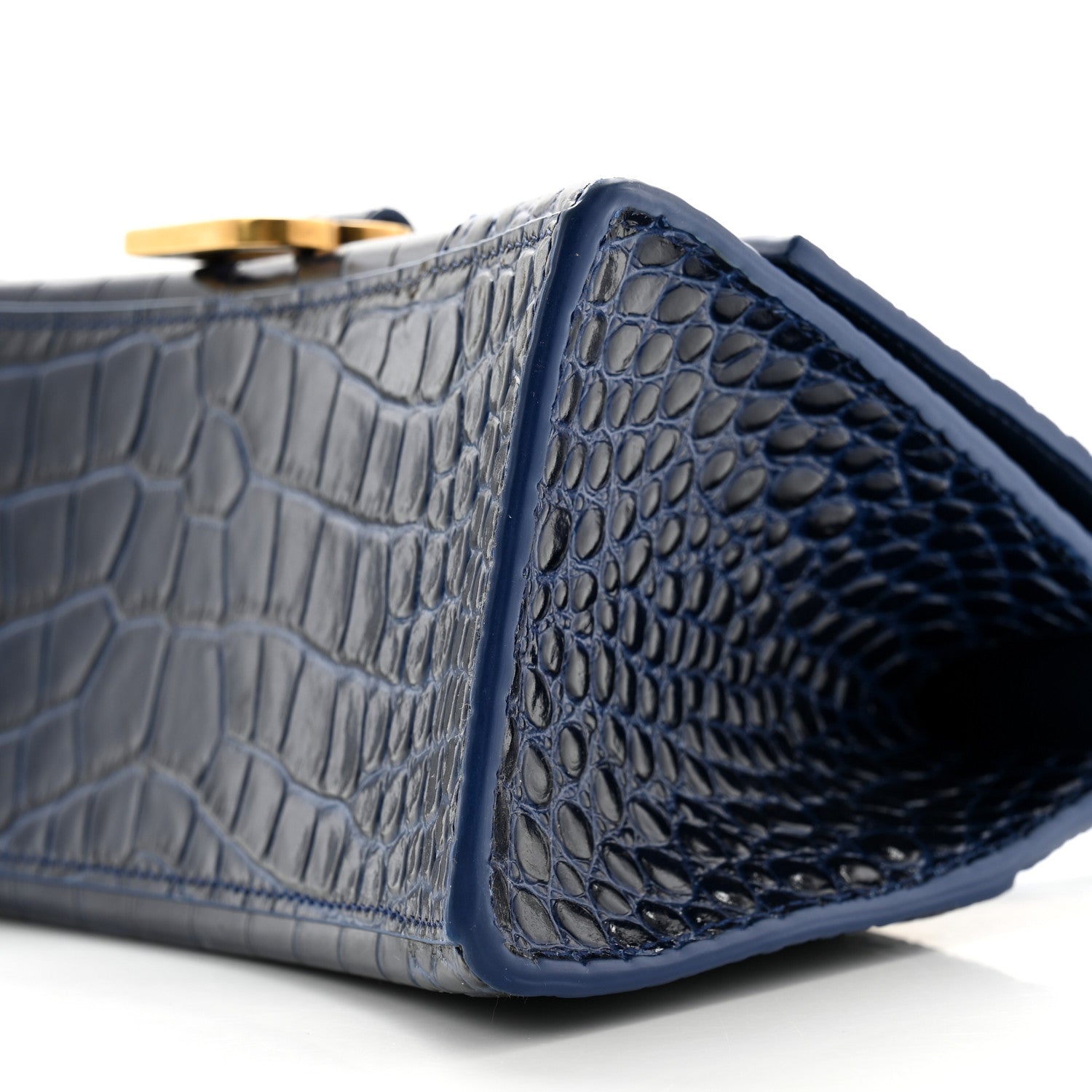 Balenciaga Shiny Calfskin Crocodile Embossed Small Hourglass Top Handle Bag Navy 9 of 11