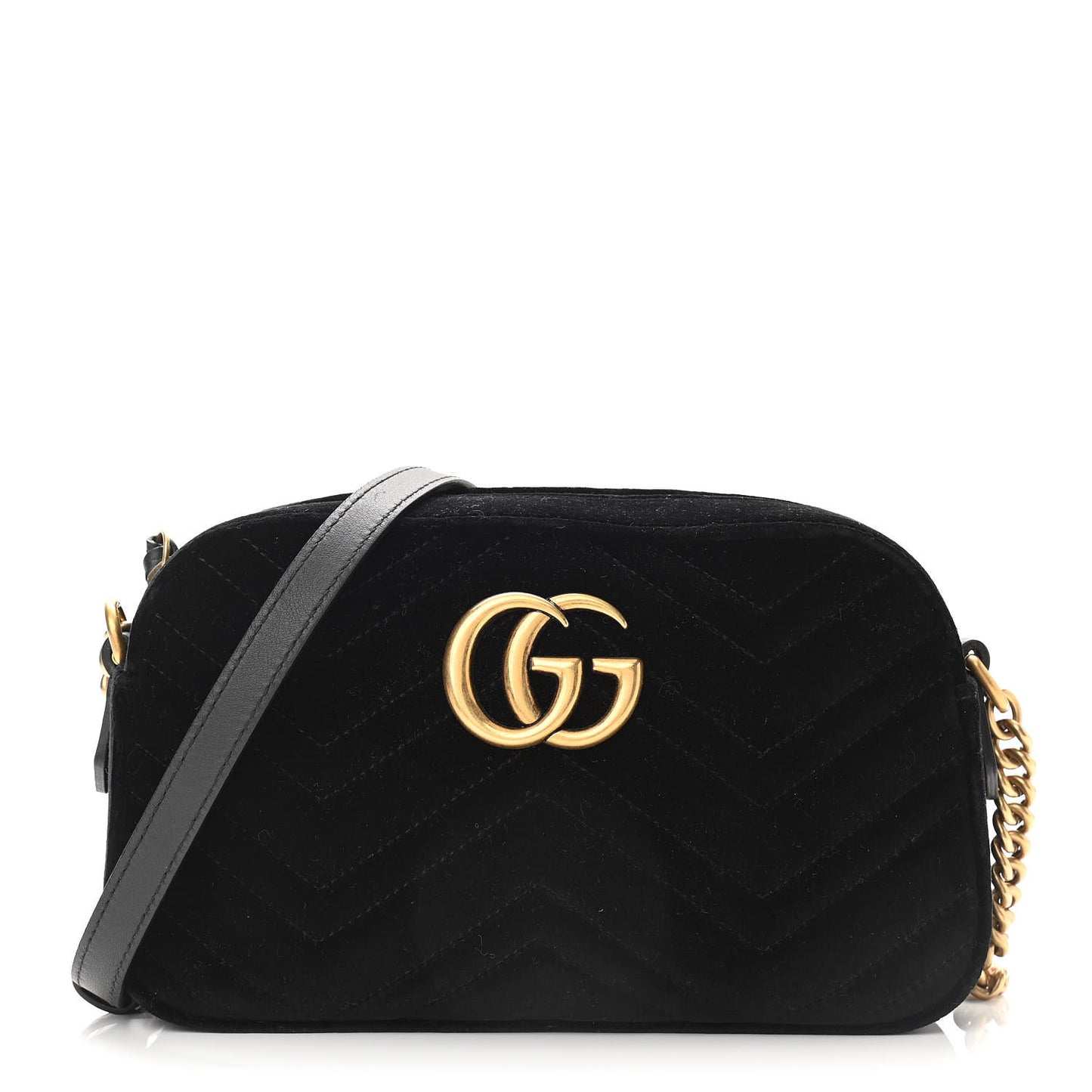 Velvet Matelasse Small GG Marmont Chain Shoulder Bag Black