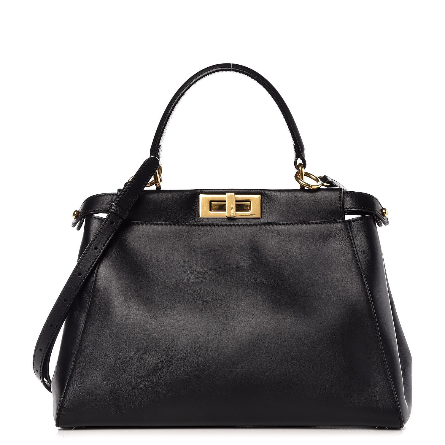 Fendi Vitello Morgan Shiny Nappa Medium Peekaboo Iconic Satchel Black 1 of 15