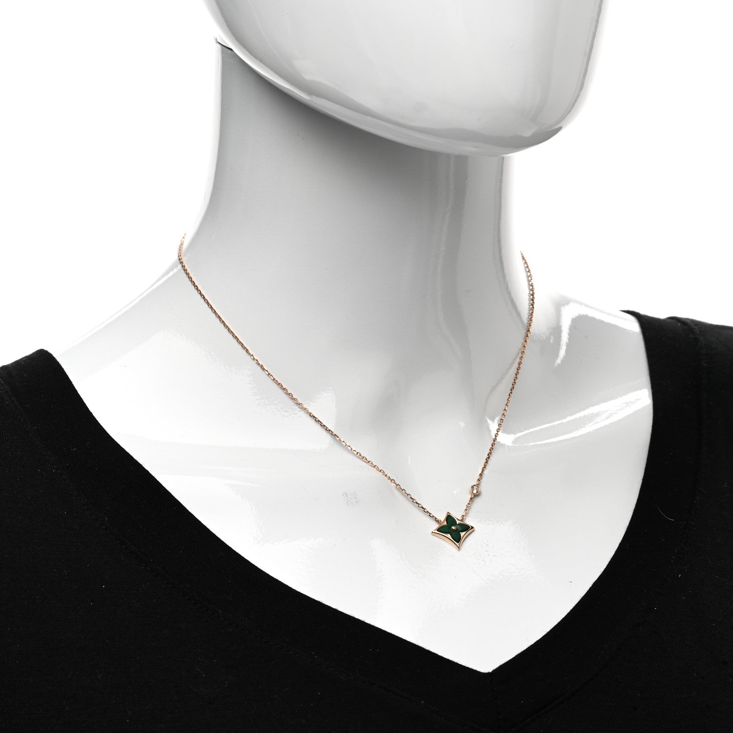 Louis Vuitton 18K Pink Gold Diamond Malachite Color Blossom BB Star Pendant Necklace 2 of 5
