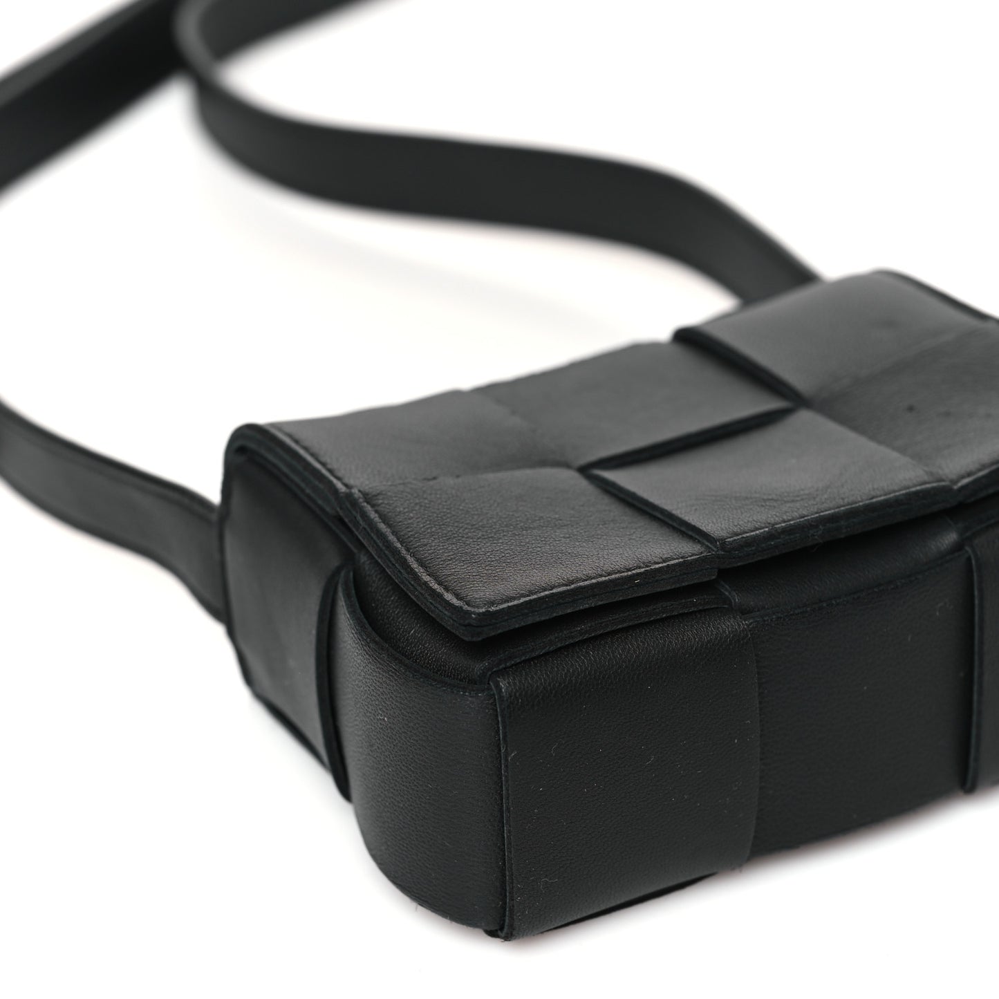 Lambskin Maxi Intrecciato Extra Mini Cassette Crossbody Bag Black