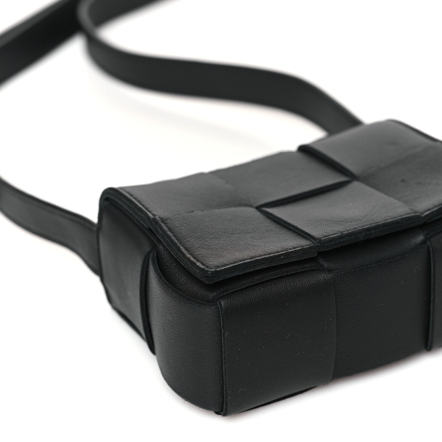 Bottega Veneta Lambskin Maxi Intrecciato Extra Mini Cassette Crossbody Bag Black 7 of 8