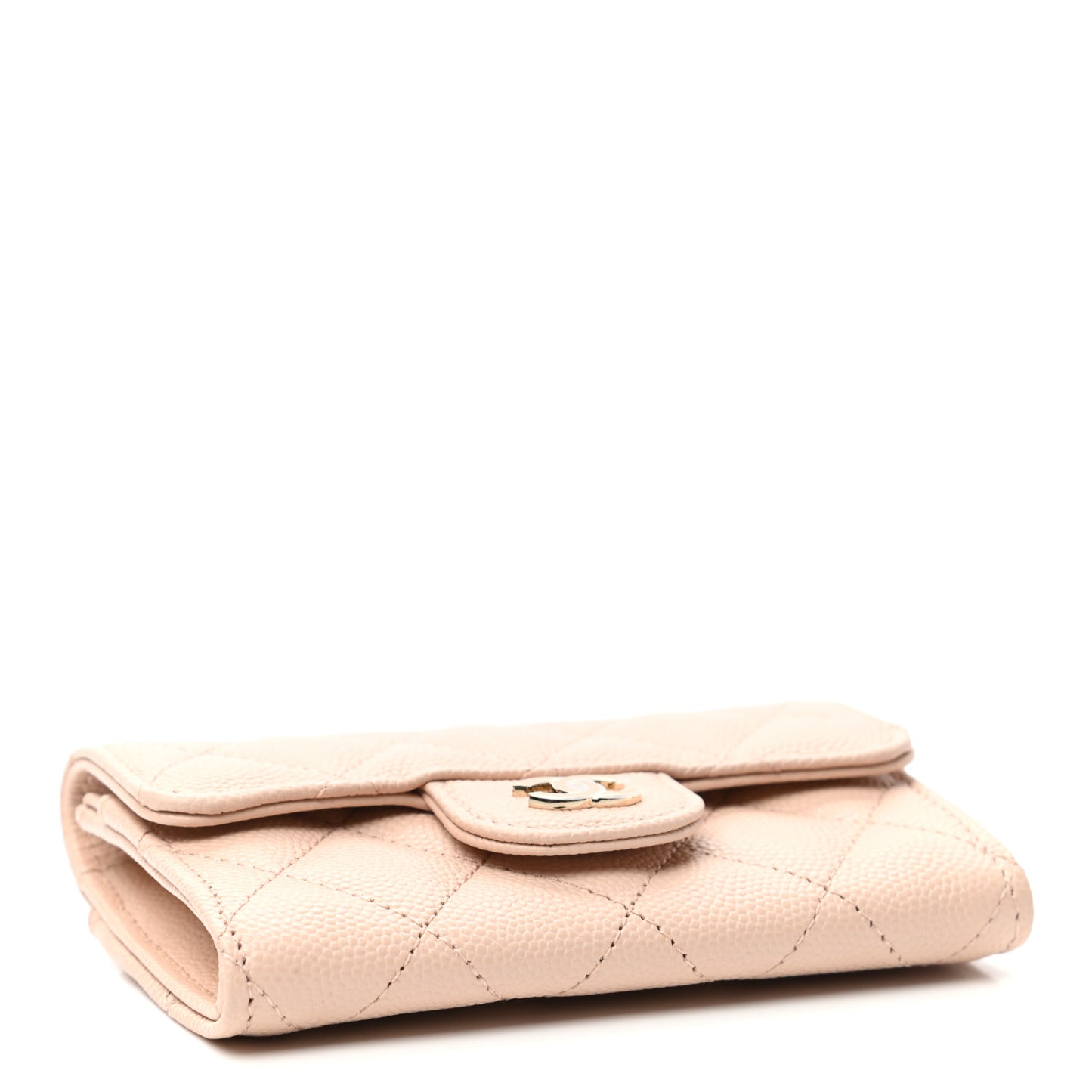 Caviar Quilted Flap Card Holder Wallet Beige