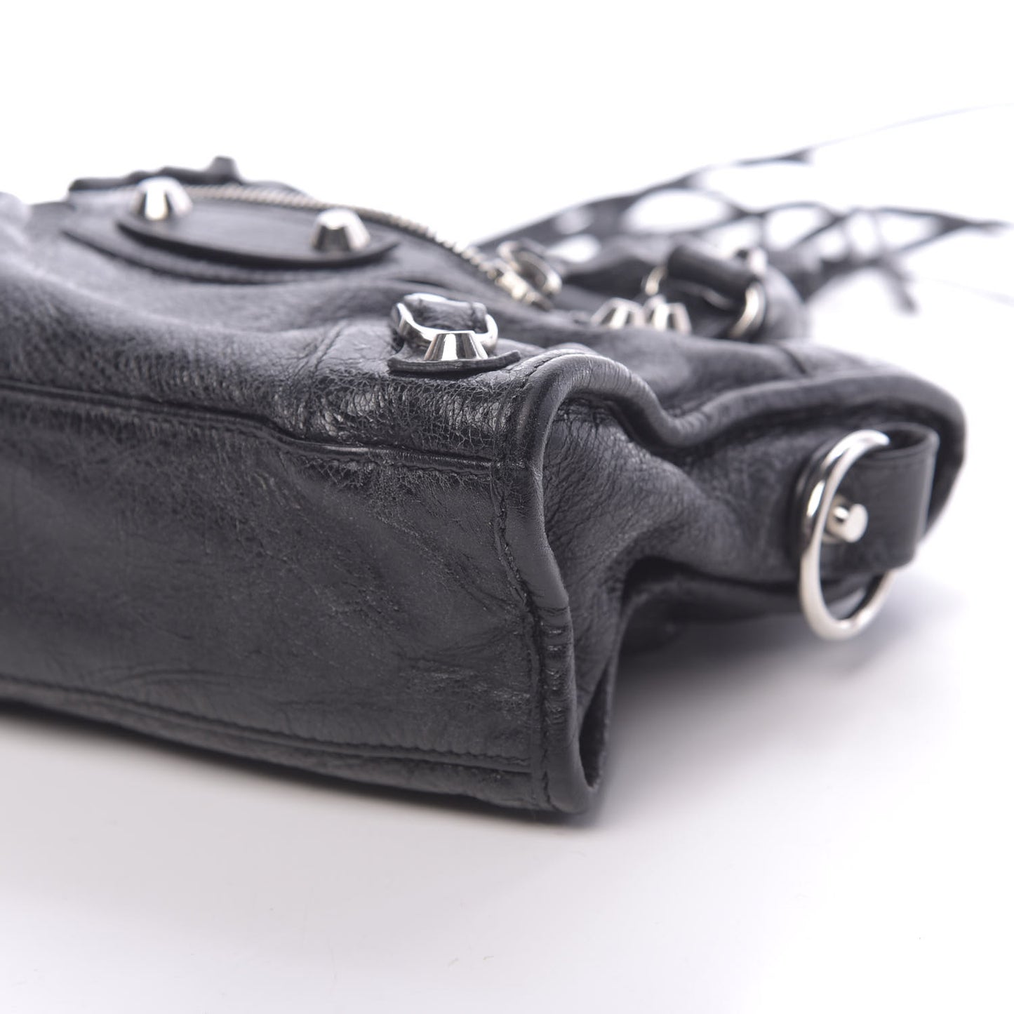Agneau Classic Silver Hardware Mini City Logo Strap Black