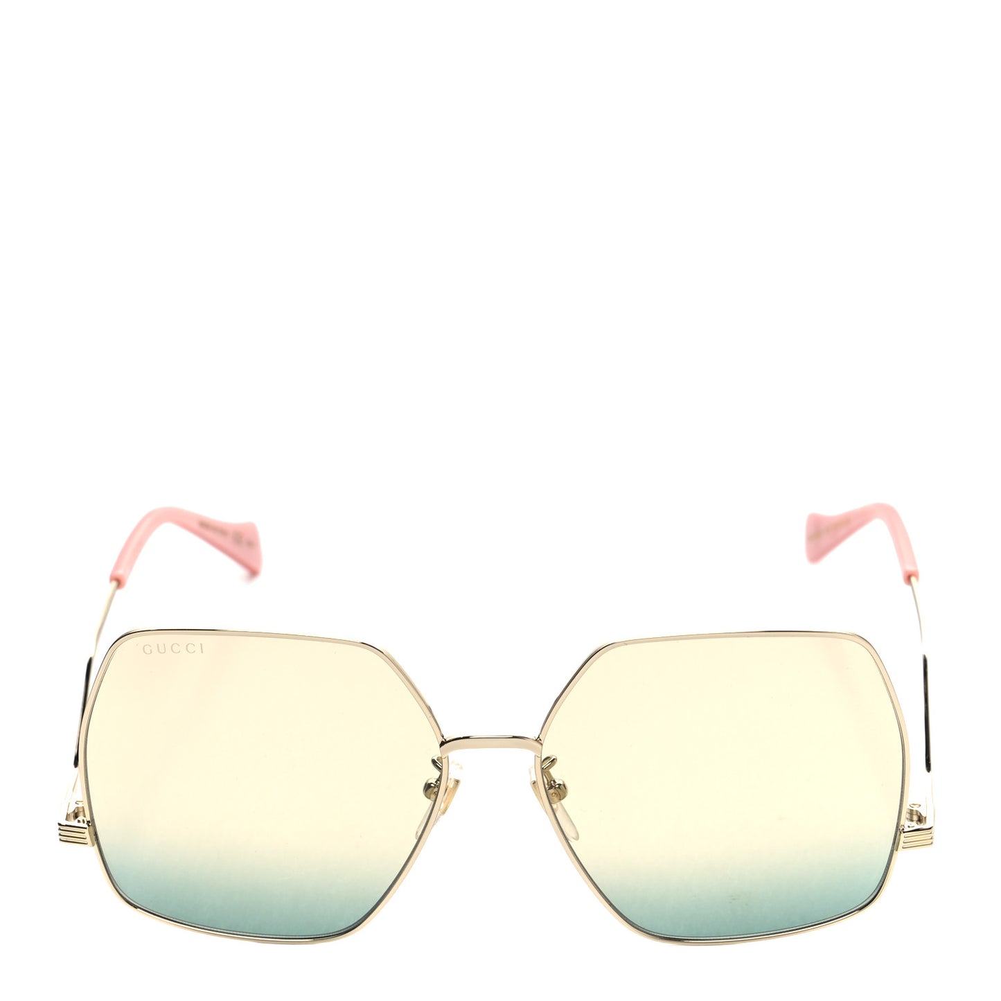 Metal Oversized Square Frame Sunglasses GG1005S Gold Green