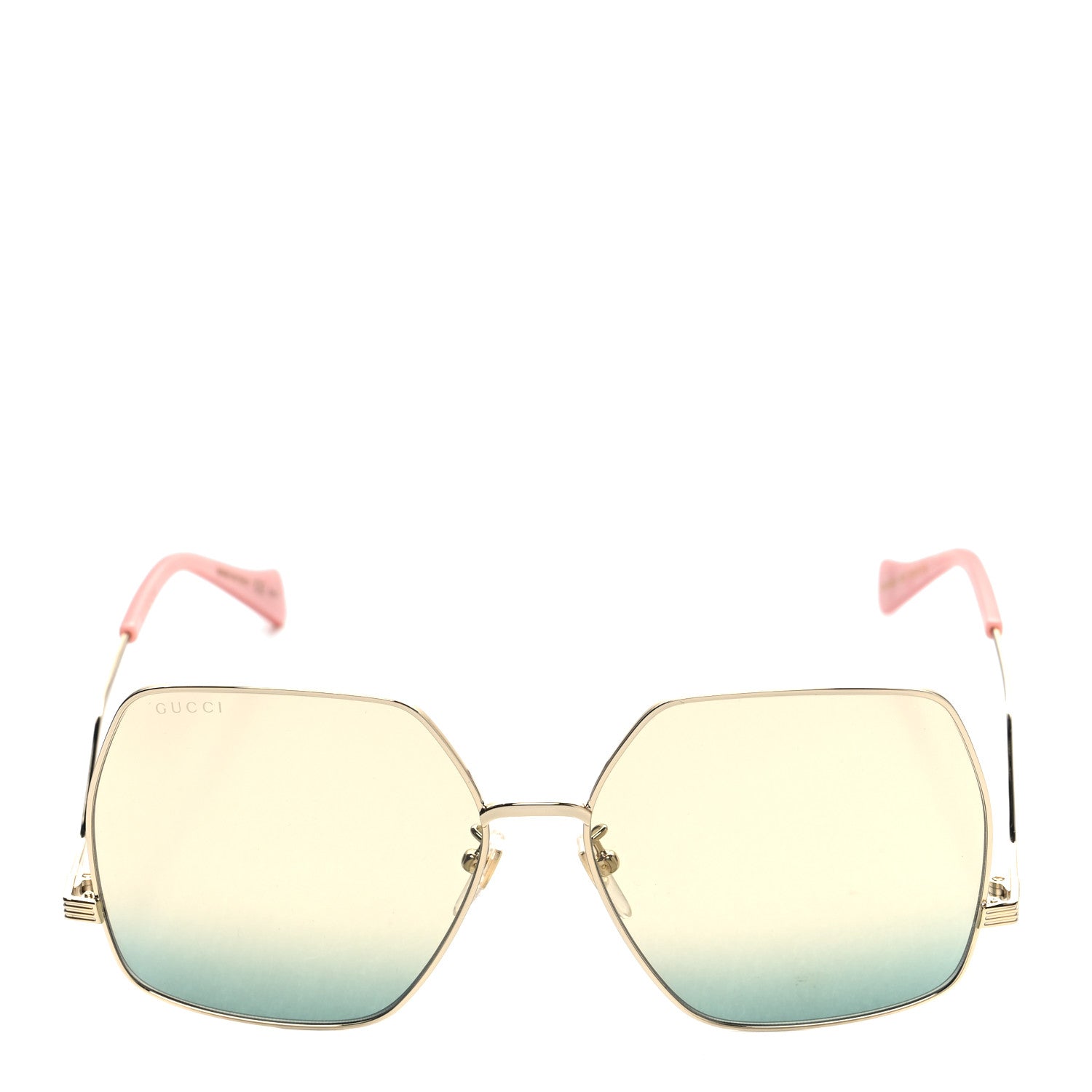 Gucci Metal Oversized Square Frame Sunglasses GG1005S Gold Green 2 of 8