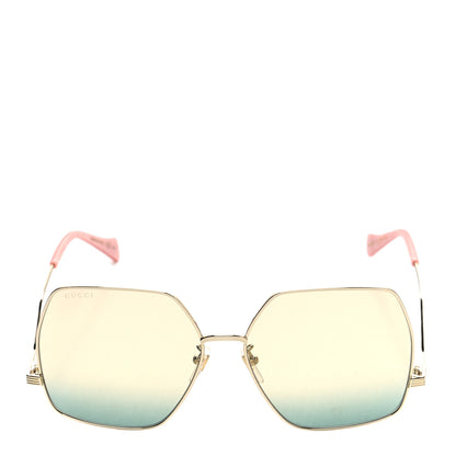 Gucci Metal Oversized Square Frame Sunglasses GG1005S Gold Green 2 of 8