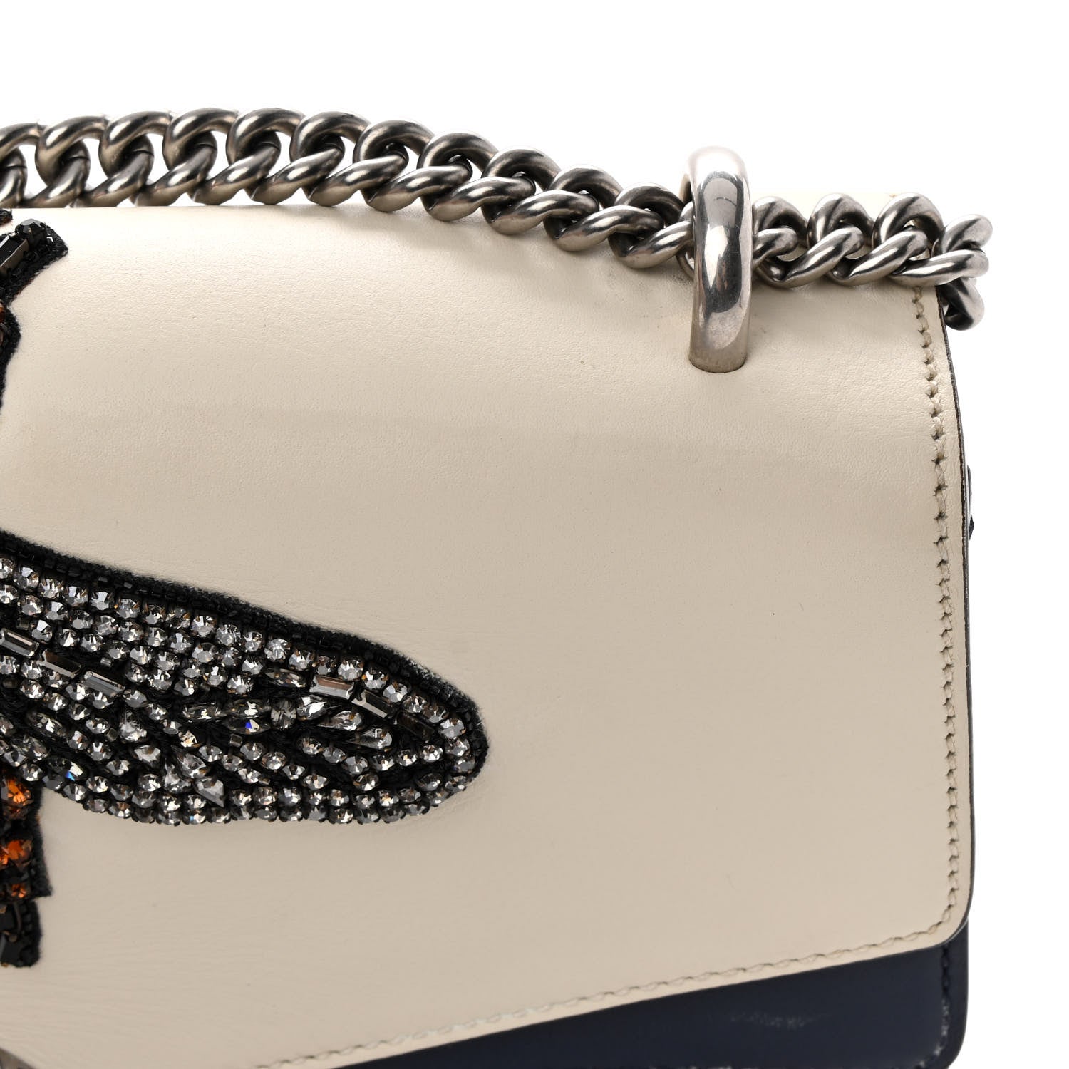 Gucci Calfskin Bee Embroidered Medium Dionysus Shoulder Bag White Blue Hibiscus Red 16 of 18