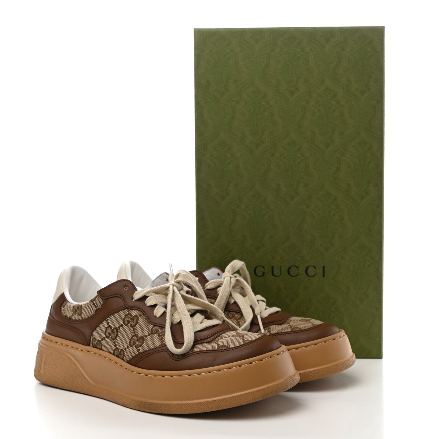 Calfskin GG Monogram Womens Platform 55mm Sneakers 39.5 Hezelnut Beige Ebony Mystic White
