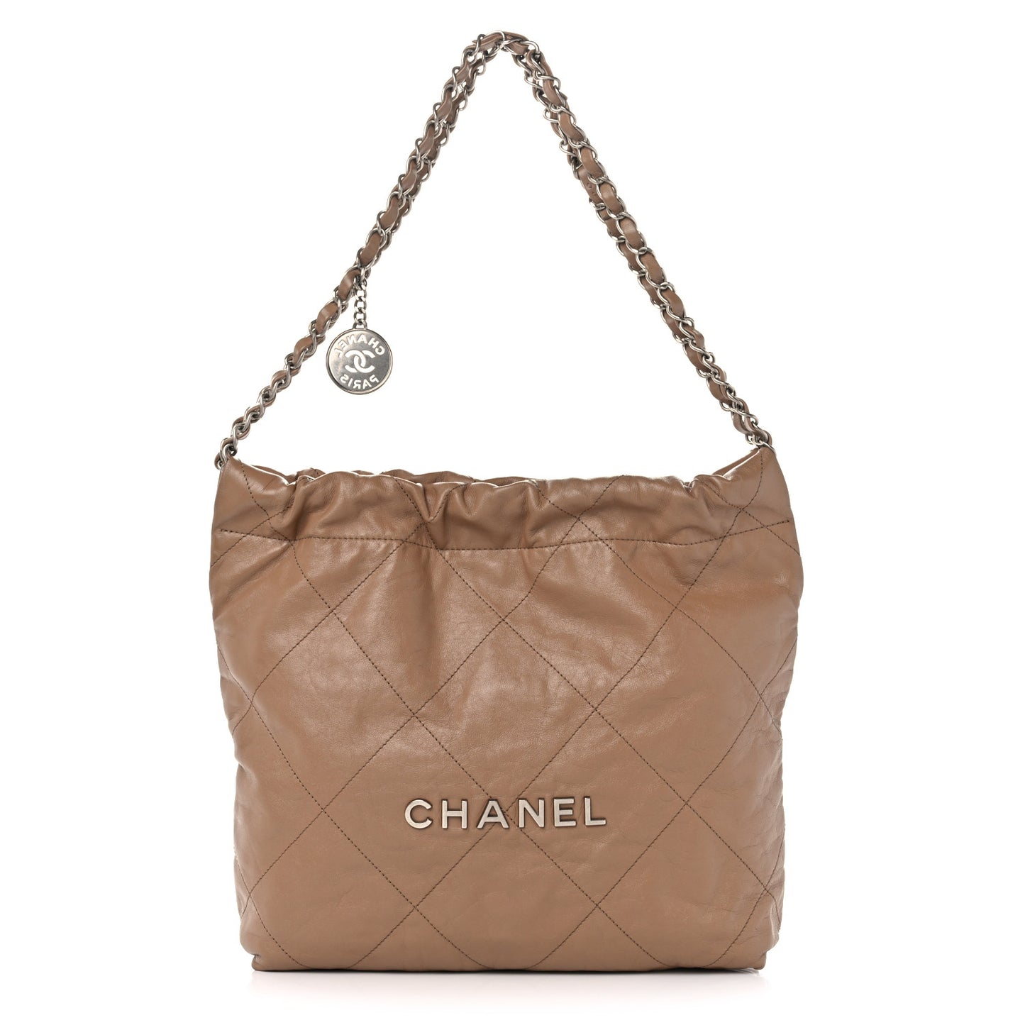 Shiny Calfskin Quilted Small Chanel 22 Beige