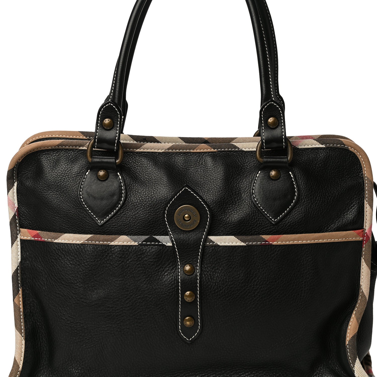 Burberry Grainy Calfskin Nova Check Tote Black 7 of 20