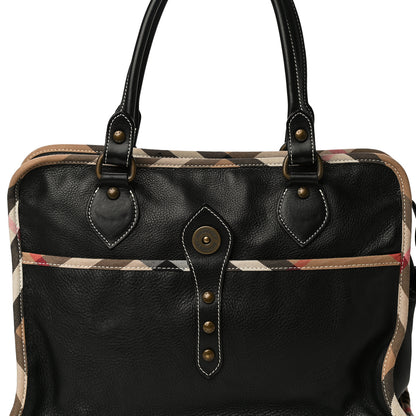 Burberry Grainy Calfskin Nova Check Tote Black 7 of 20