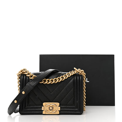 Chanel Caviar Chevron Quilted Small Boy Flap Black 22 of 22