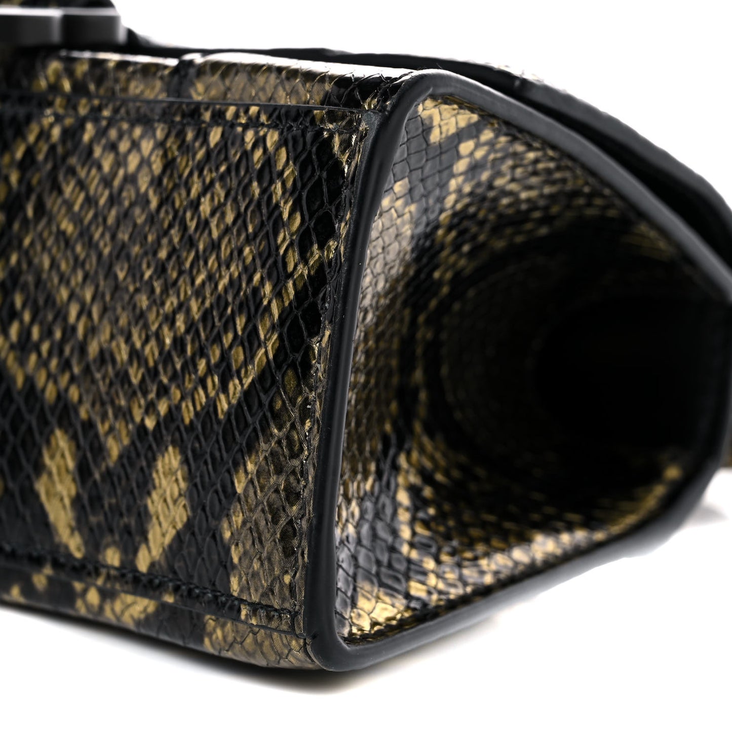 Shiny Calfskin Snakeskin Embossed Hourglass Top Handle Bag XS Gold Black