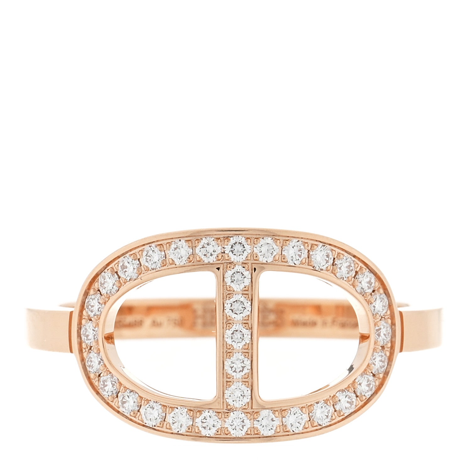 Hermes 18K Rose Gold Diamond MM Chaine d'Ancre Contour Ring 52 6 1 of 5