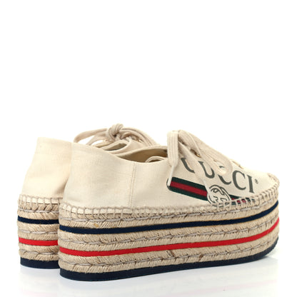 Gucci Canvas Logo Lace-Up Platform Espadrilles 36 Greggio Grege 4 of 9