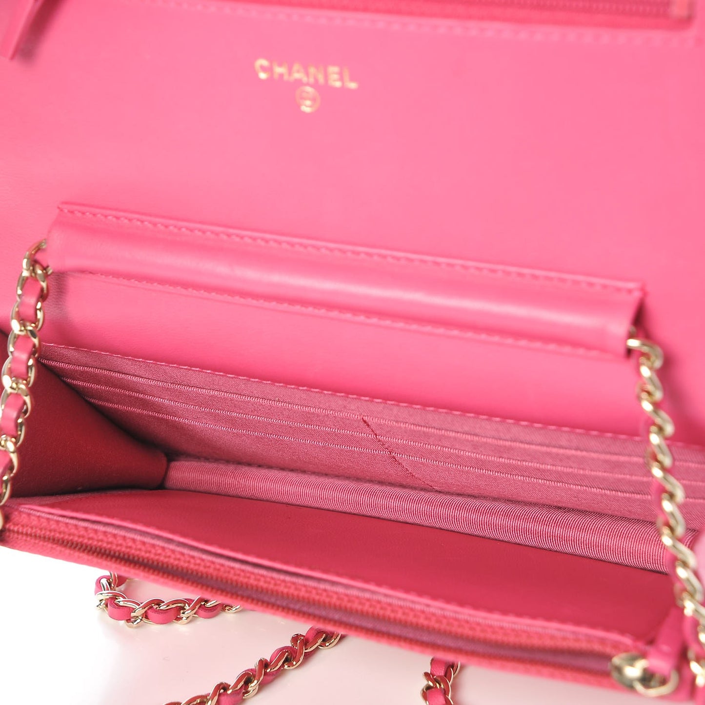 Lambskin Quilted Wallet On Chain WOC Pink