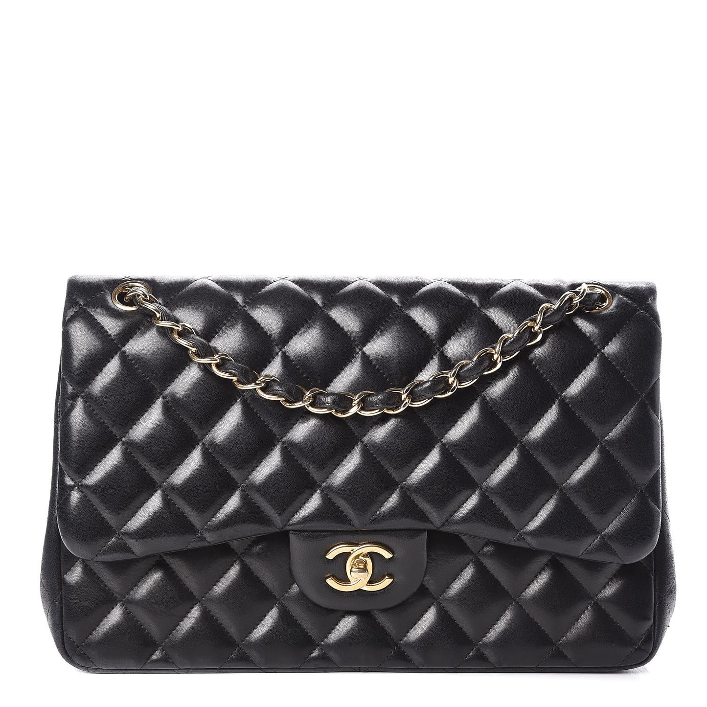 Lambskin Quilted Jumbo Double Flap Black
