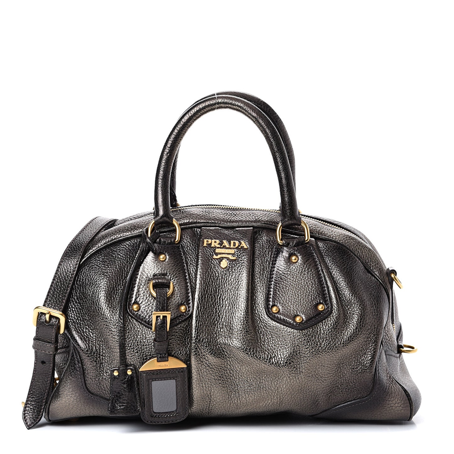 Metallic Vitello Daino Shoulder Bag Piombo
