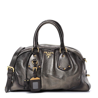 Prada Metallic Vitello Daino Shoulder Bag Piombo 1 of 14