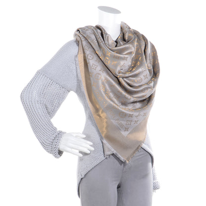 Louis Vuitton Silk Lurex Wool Monogram Shine Shawl Beige 2 of 5