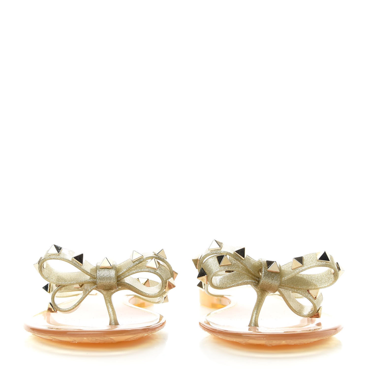 Valentino Garavani PVC Jelly Glitter Rockstud Bow Thong Sandals 37 Oro 2 of 8