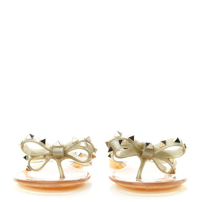 Valentino Garavani PVC Jelly Glitter Rockstud Bow Thong Sandals 37 Oro 2 of 8