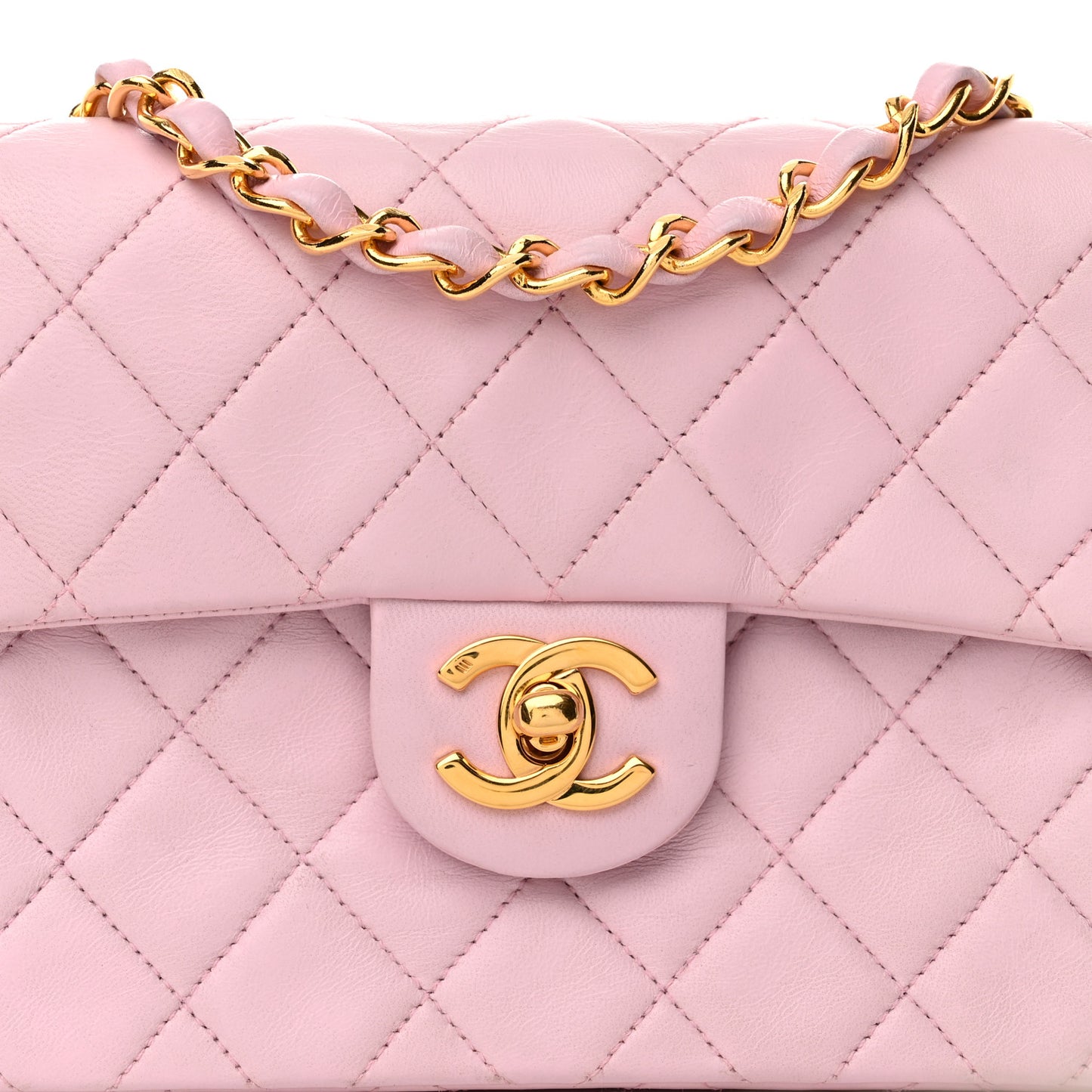Lambskin Quilted Mini Square Flap Bag Light Pink