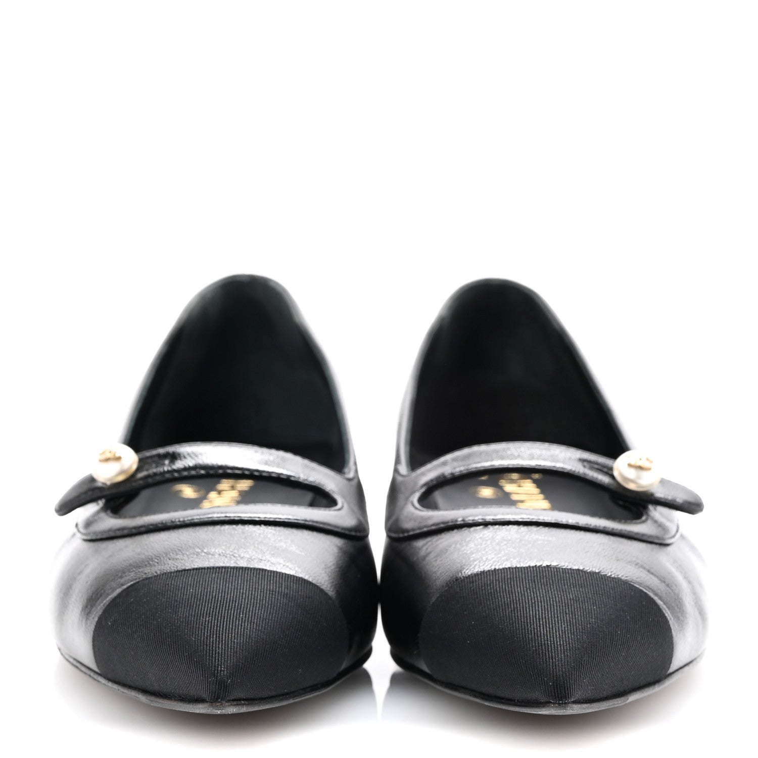 Chanel Shiny Lambskin Grosgrain Pearl Mary Jane Flats 39 Black 3 of 12
