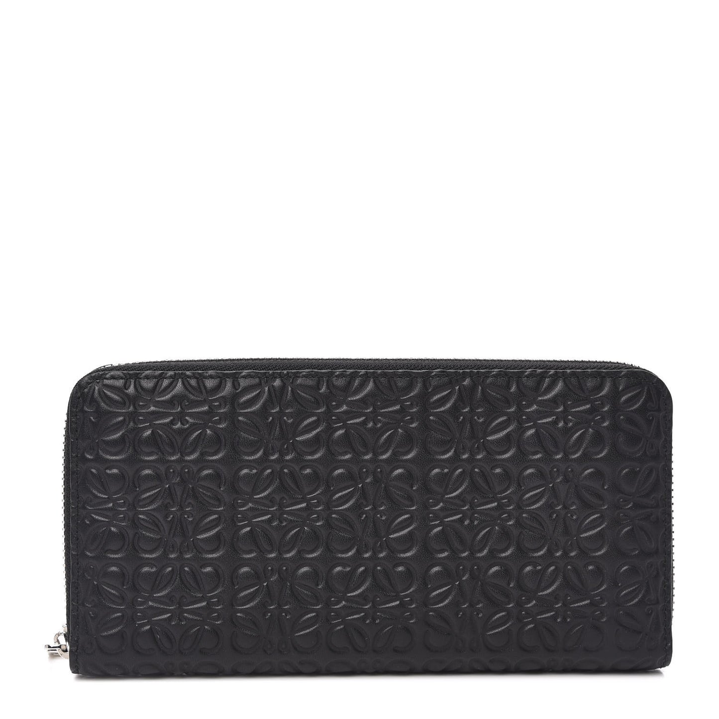 Calfskin Embossed Repeat Zip Wallet Black